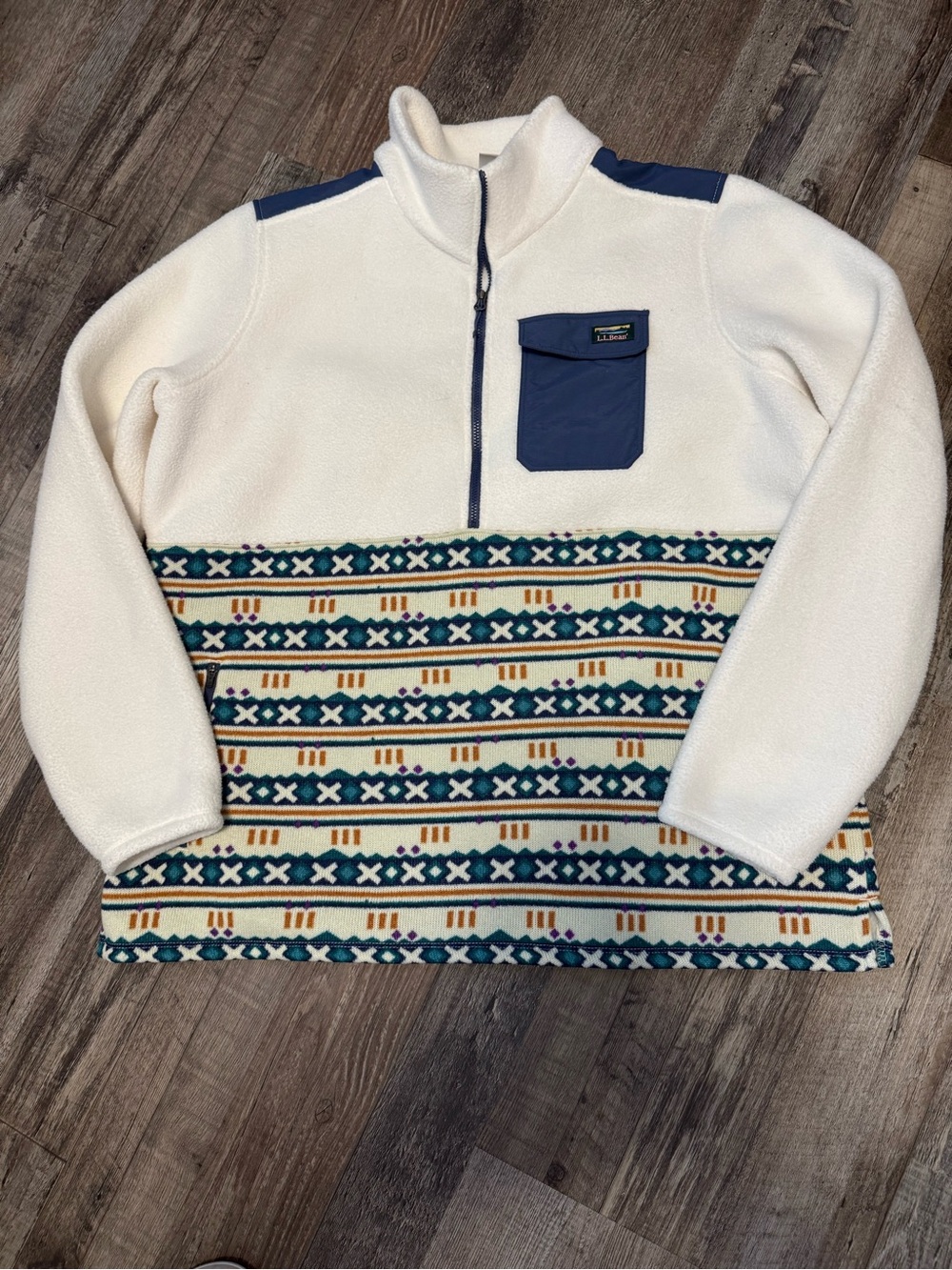 LL Bean Sweater fleece Sherpa Hybrid Pullover Women's Medium 1/2 Zip XL